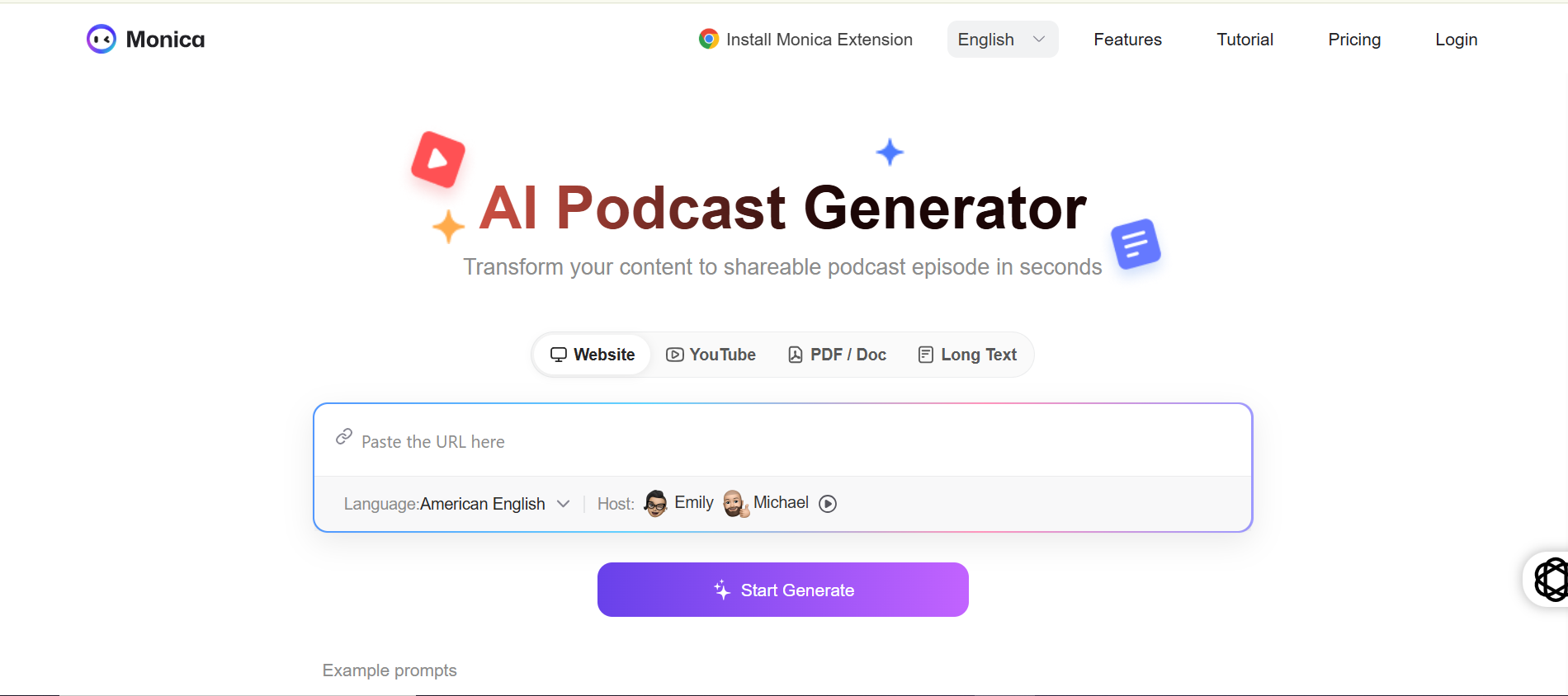 Monica的介面-建立播客AI語音的最佳工具之一
