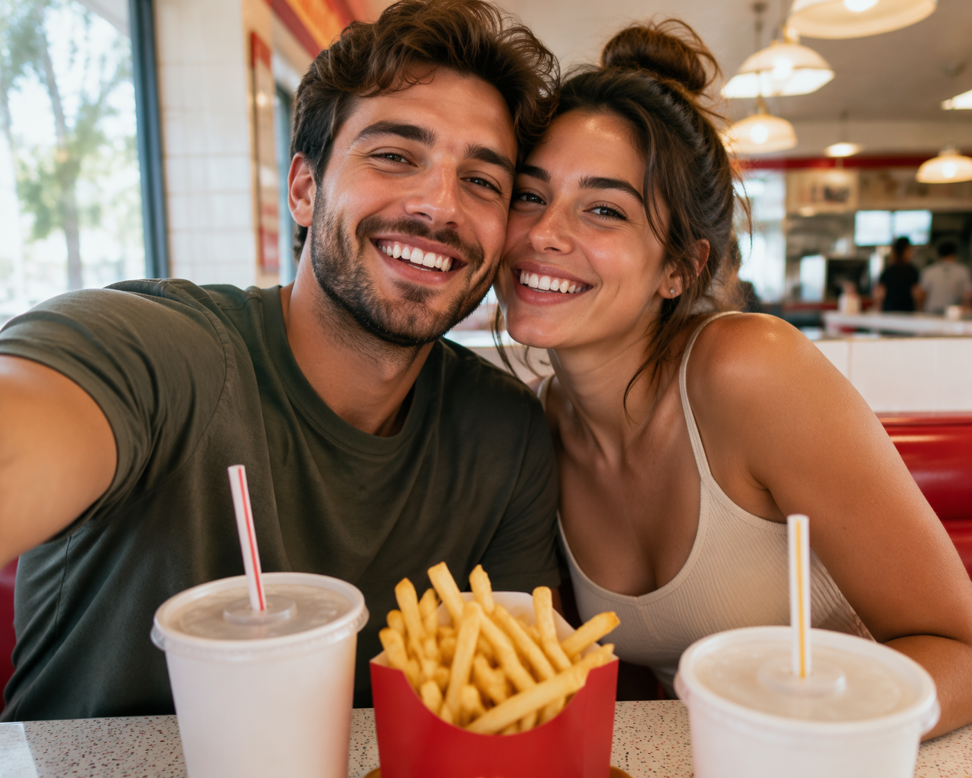 Dreamina McDonald 's Couple Selfies AI Prompts, ejemplo 2