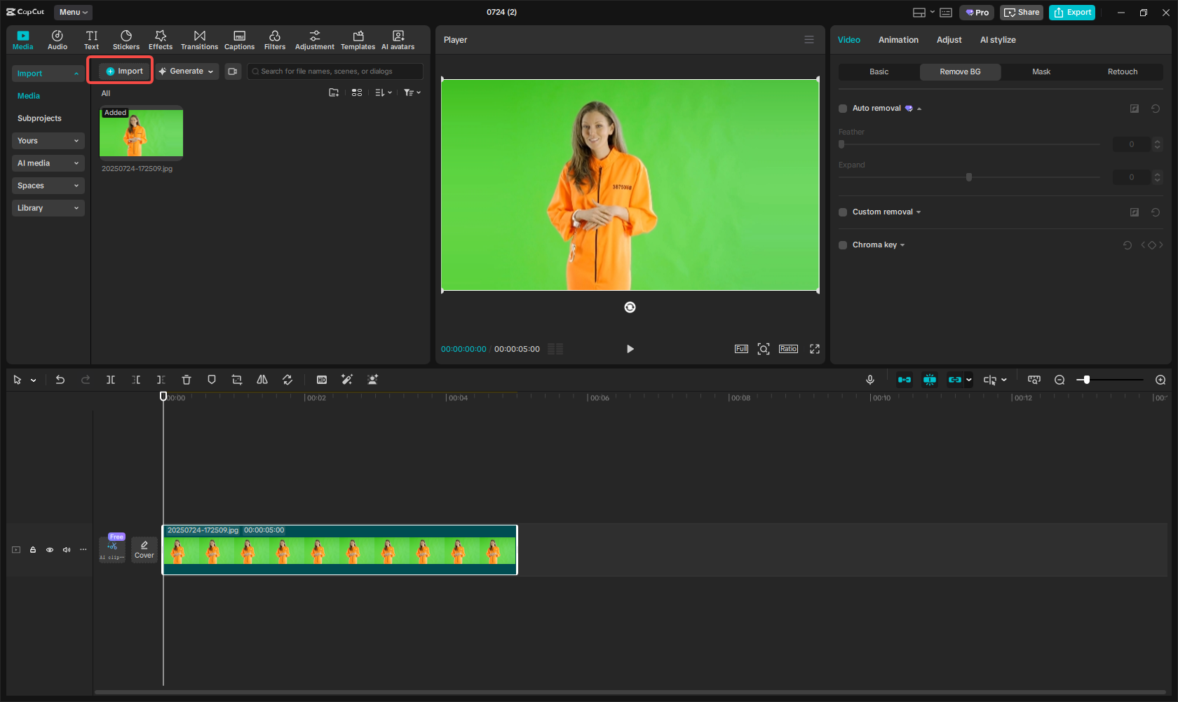 Remove an image background using Chroma key