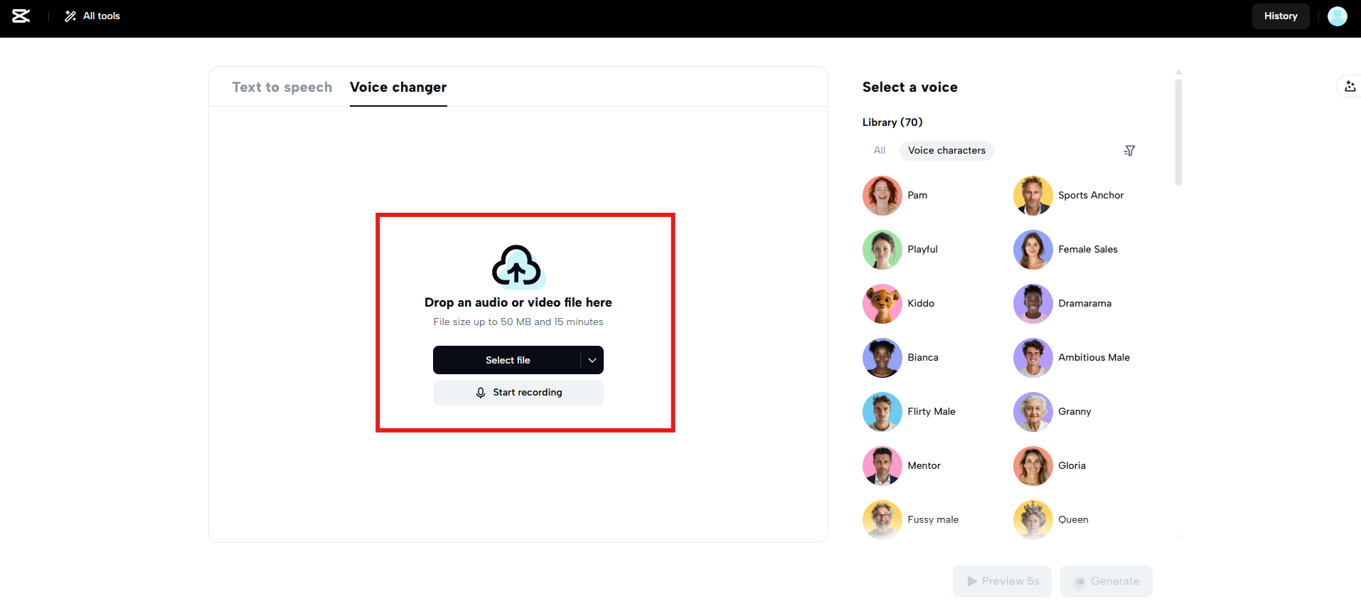 Carica video o audio