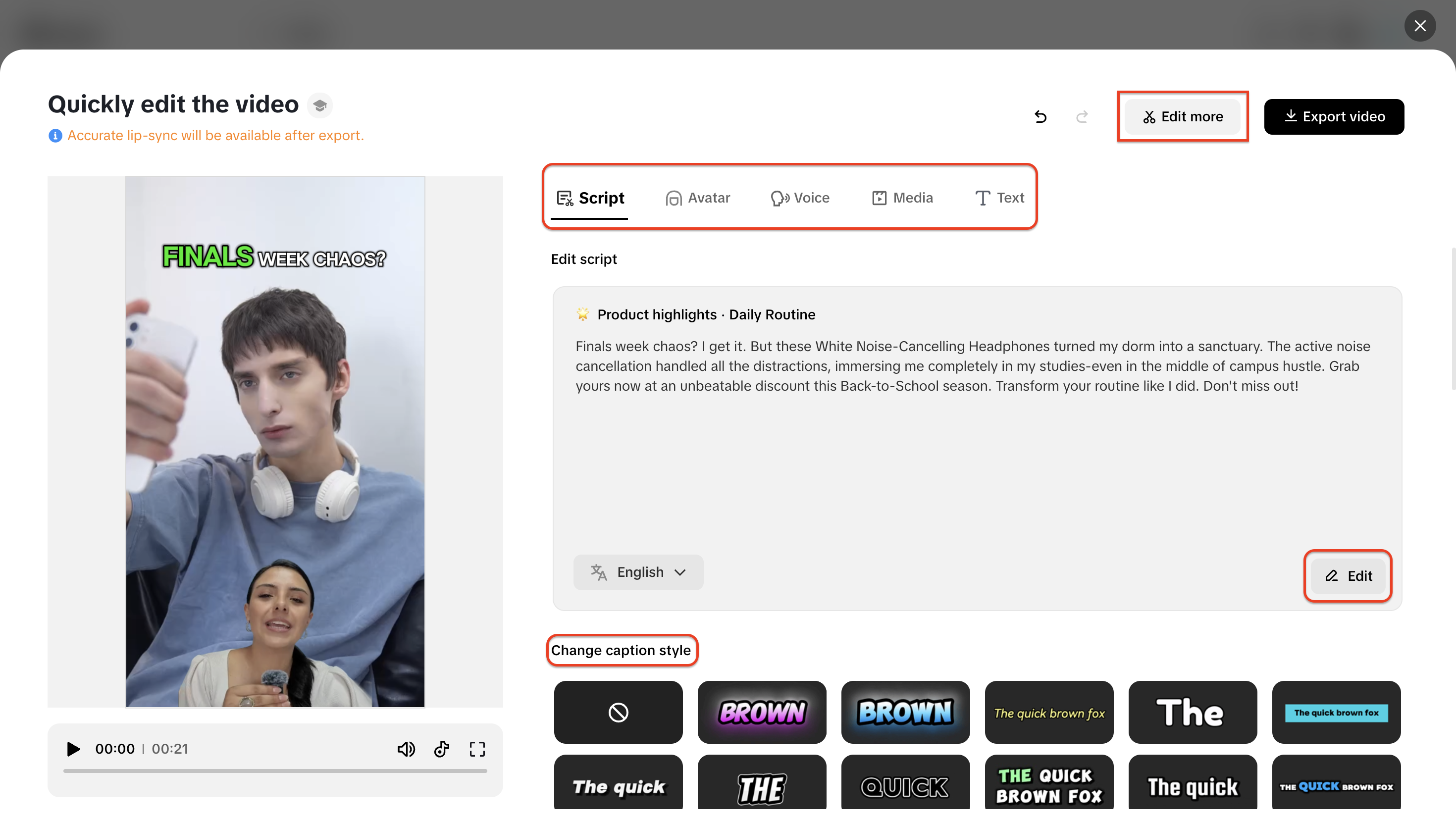 Quick edit the video