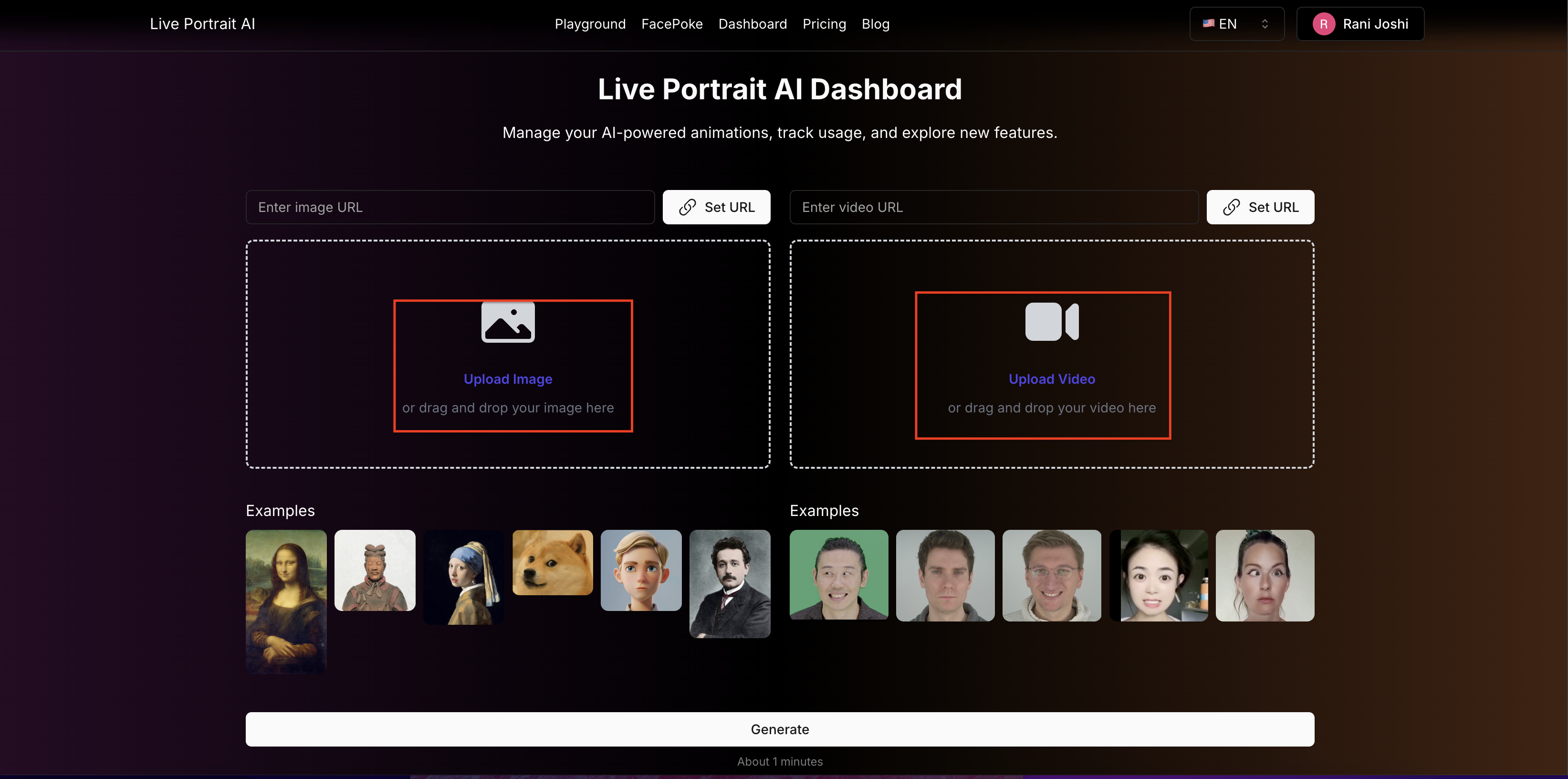 Upload source portrait & video