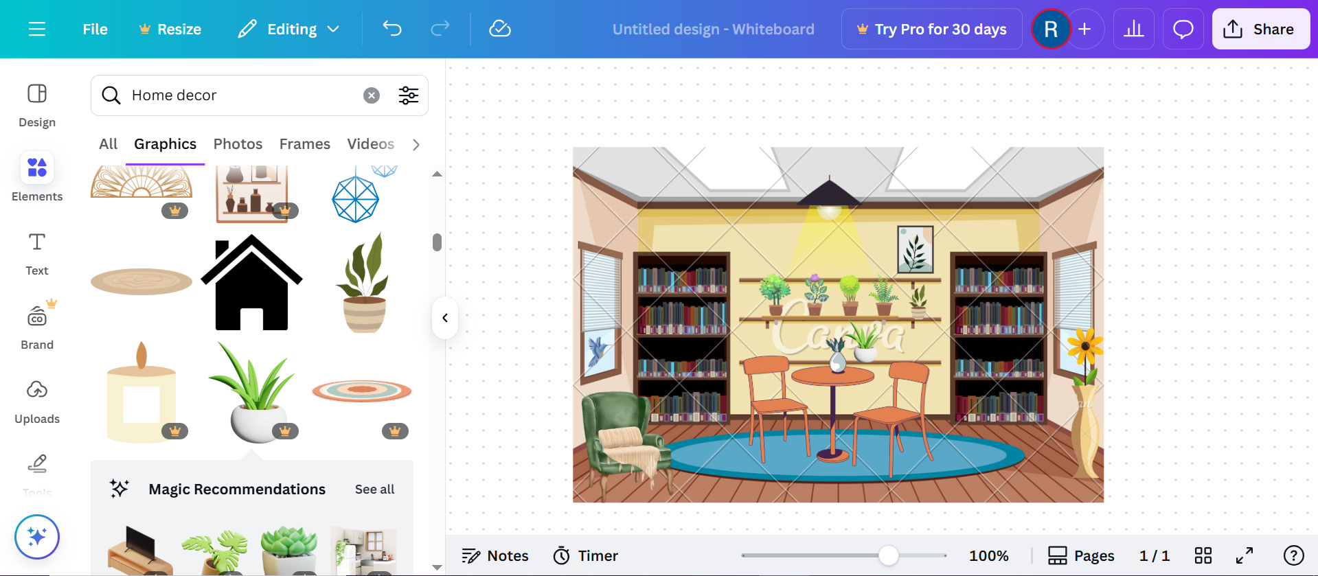 Interface of Canva - the best room layout planner