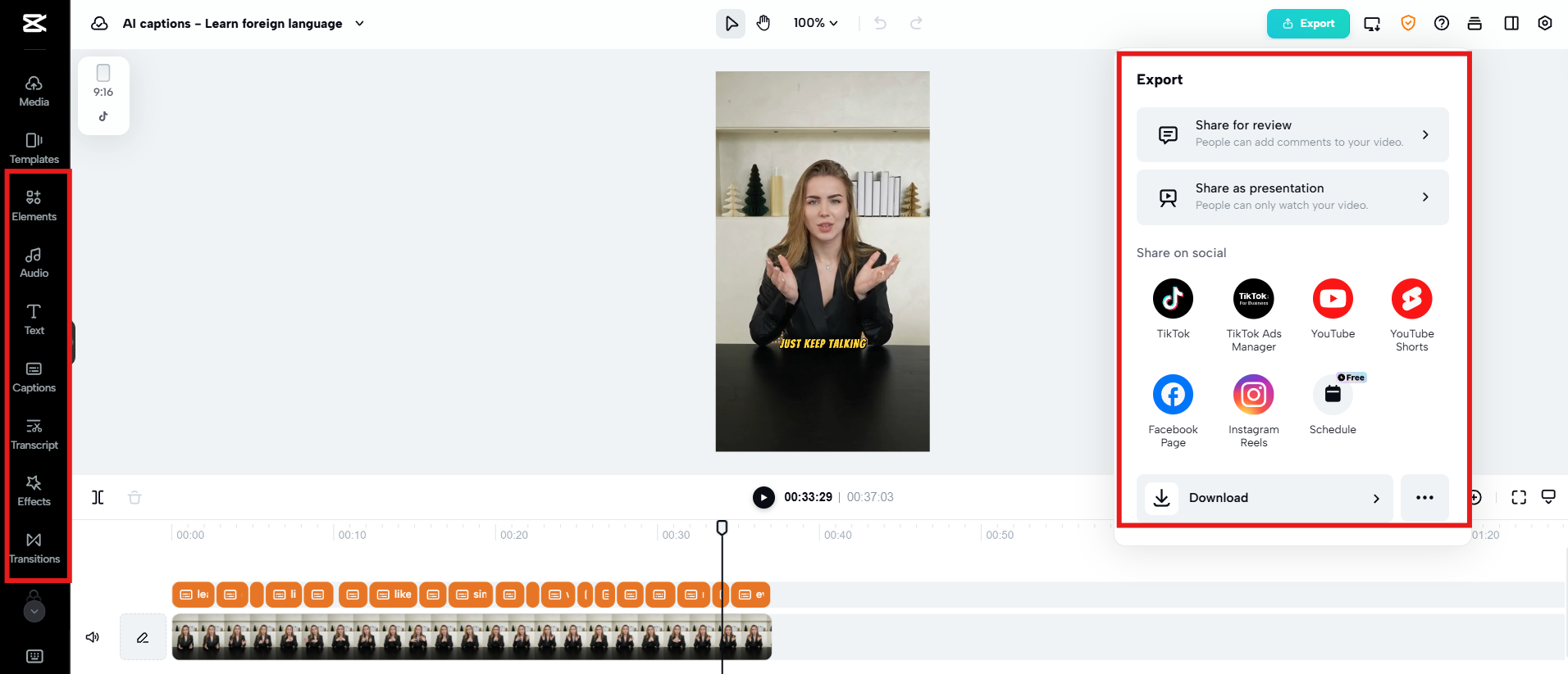 Refine and export video