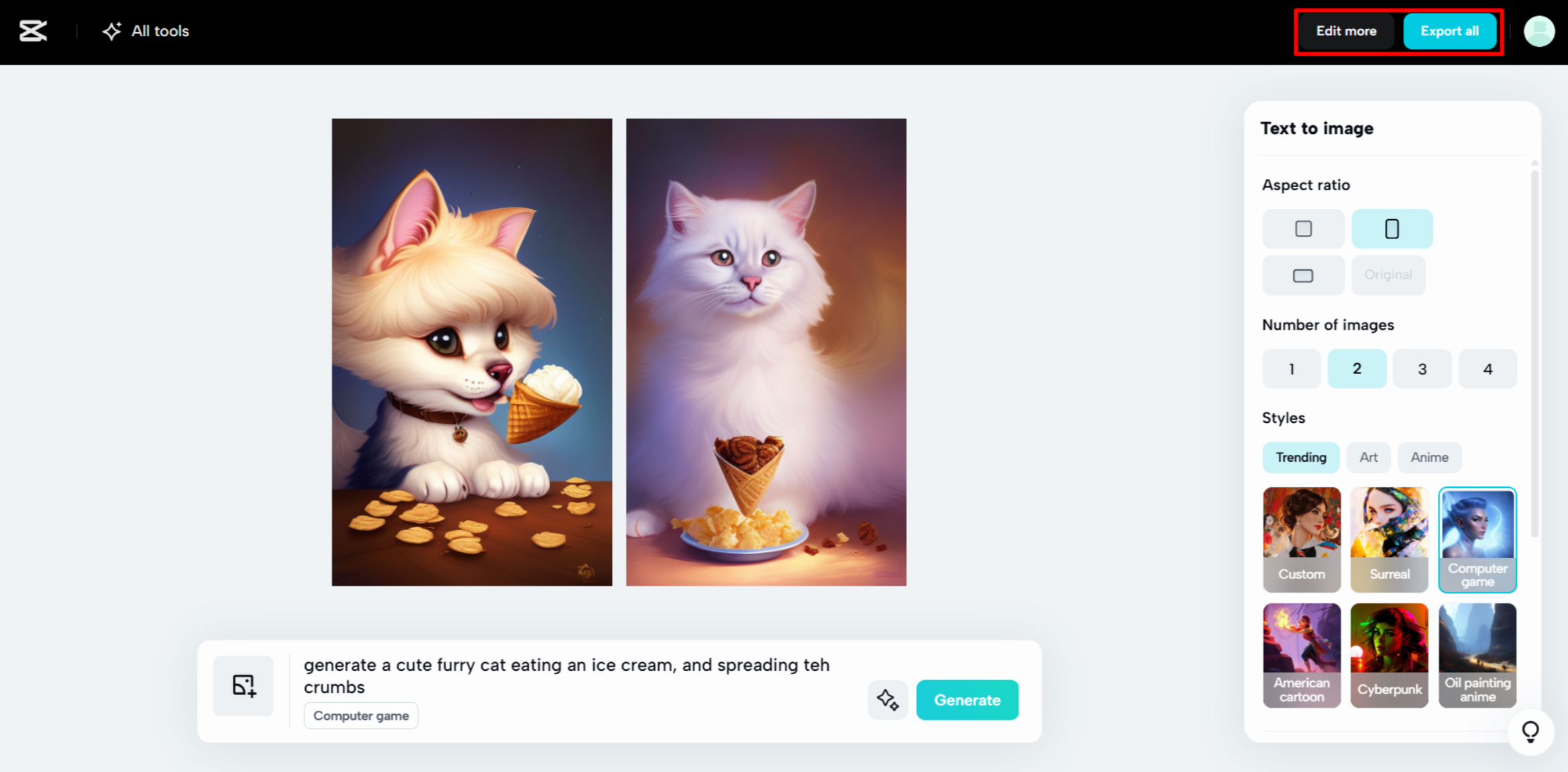 Herunterladen und Teilen des Bildes von der CapCut Web