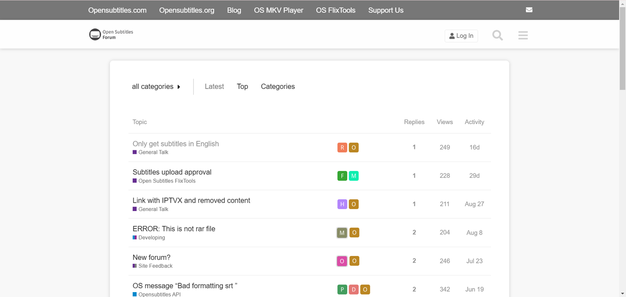 An OpenSubtitles page presents subtitle categories beside lists of recent entries