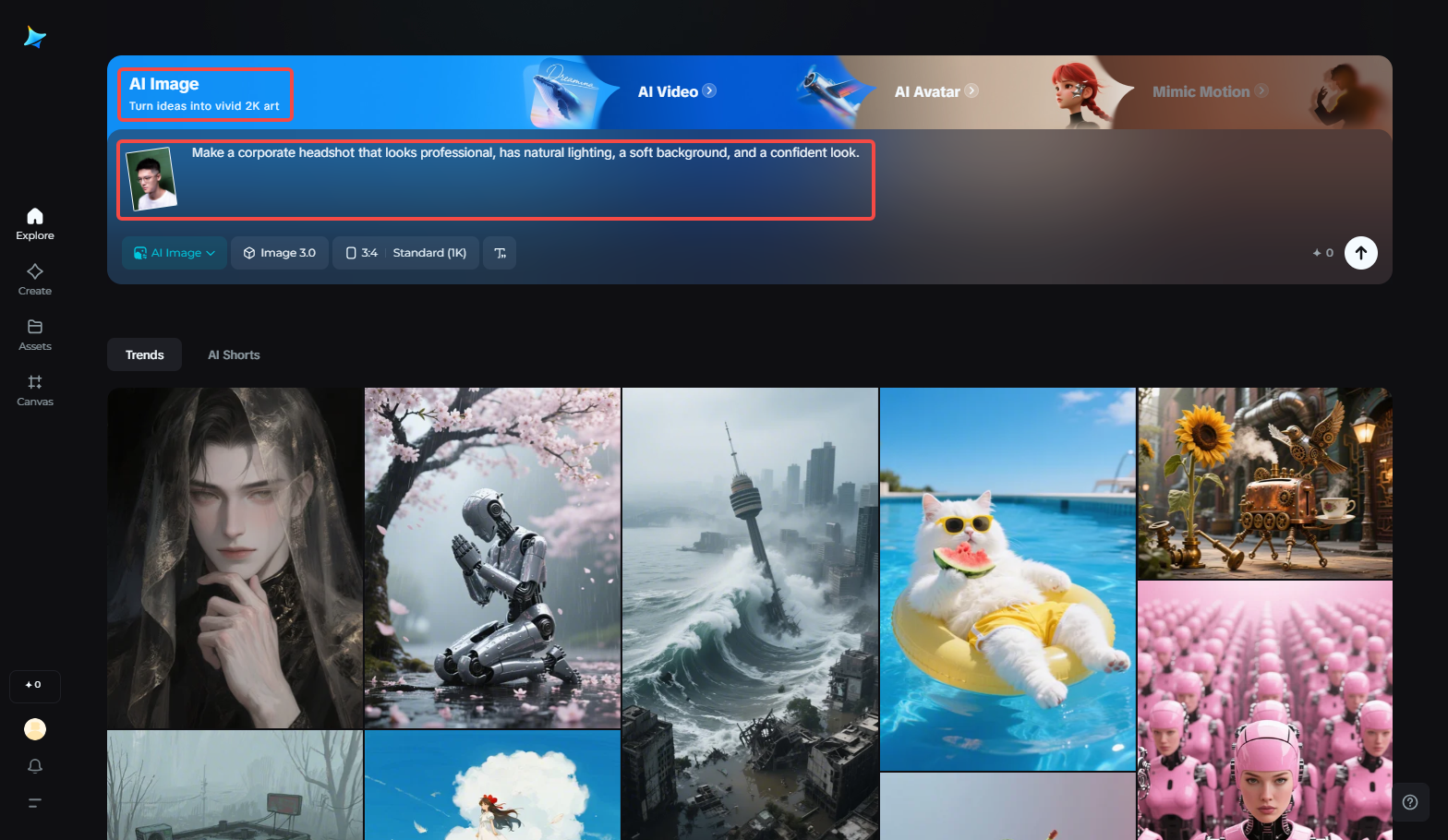 Upload the reference and the prompt