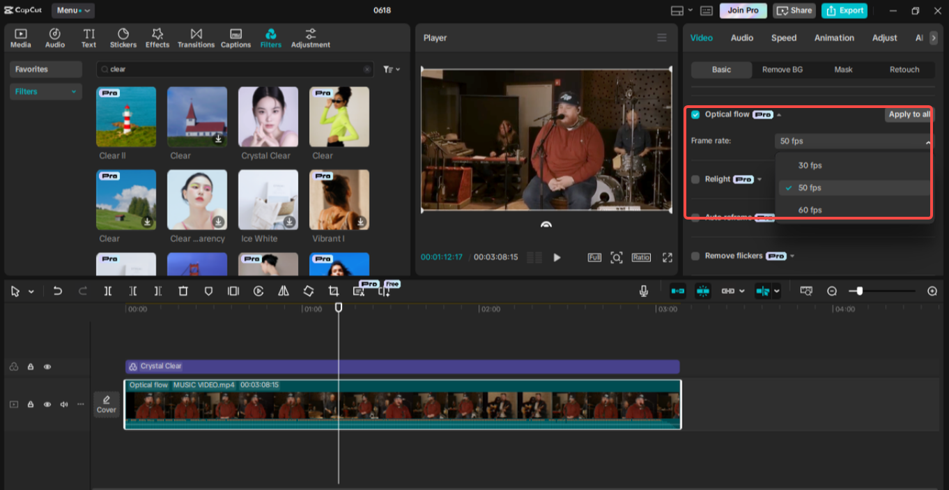 Applying the optical flow effect in CapCut