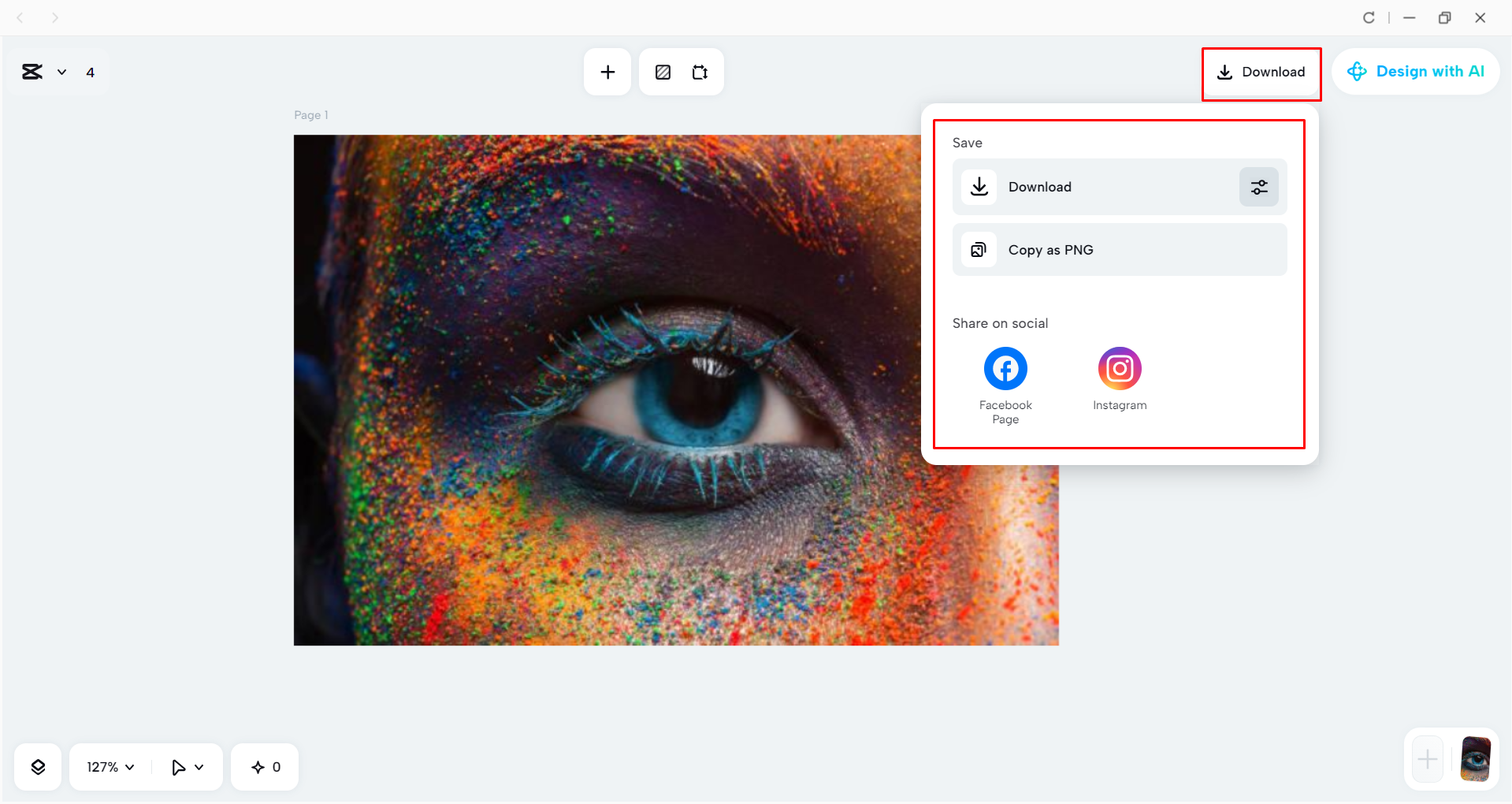 Downloading the image from the CapCut desktop video editor