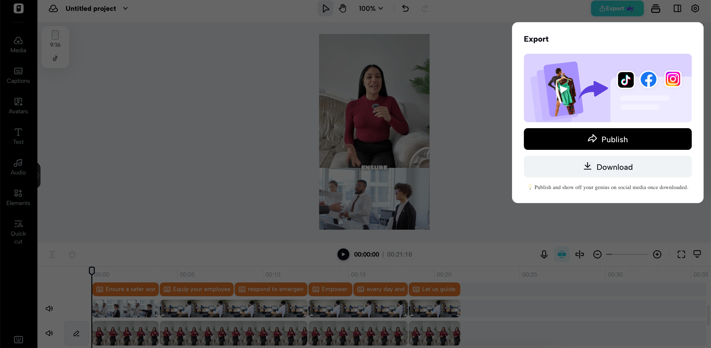 Publique ou baixe o vídeo criado