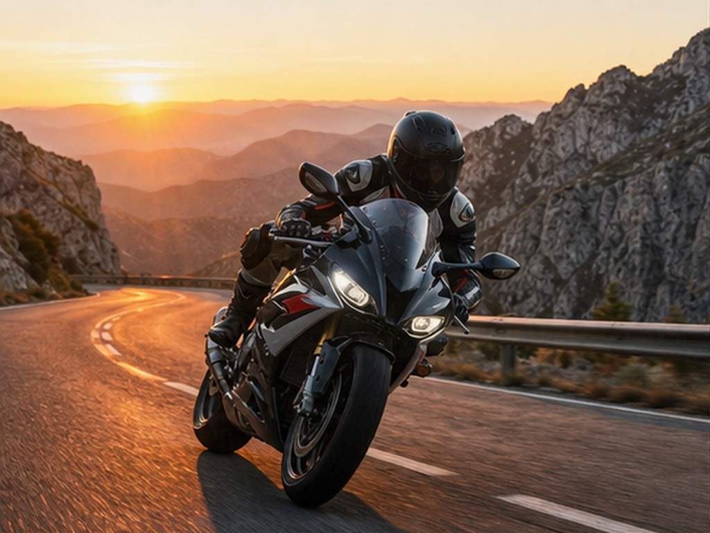 Motor Road Outdoor Poster AI Prompt Prompt Beispiel 1 - Bergpass Sonnenaufgang