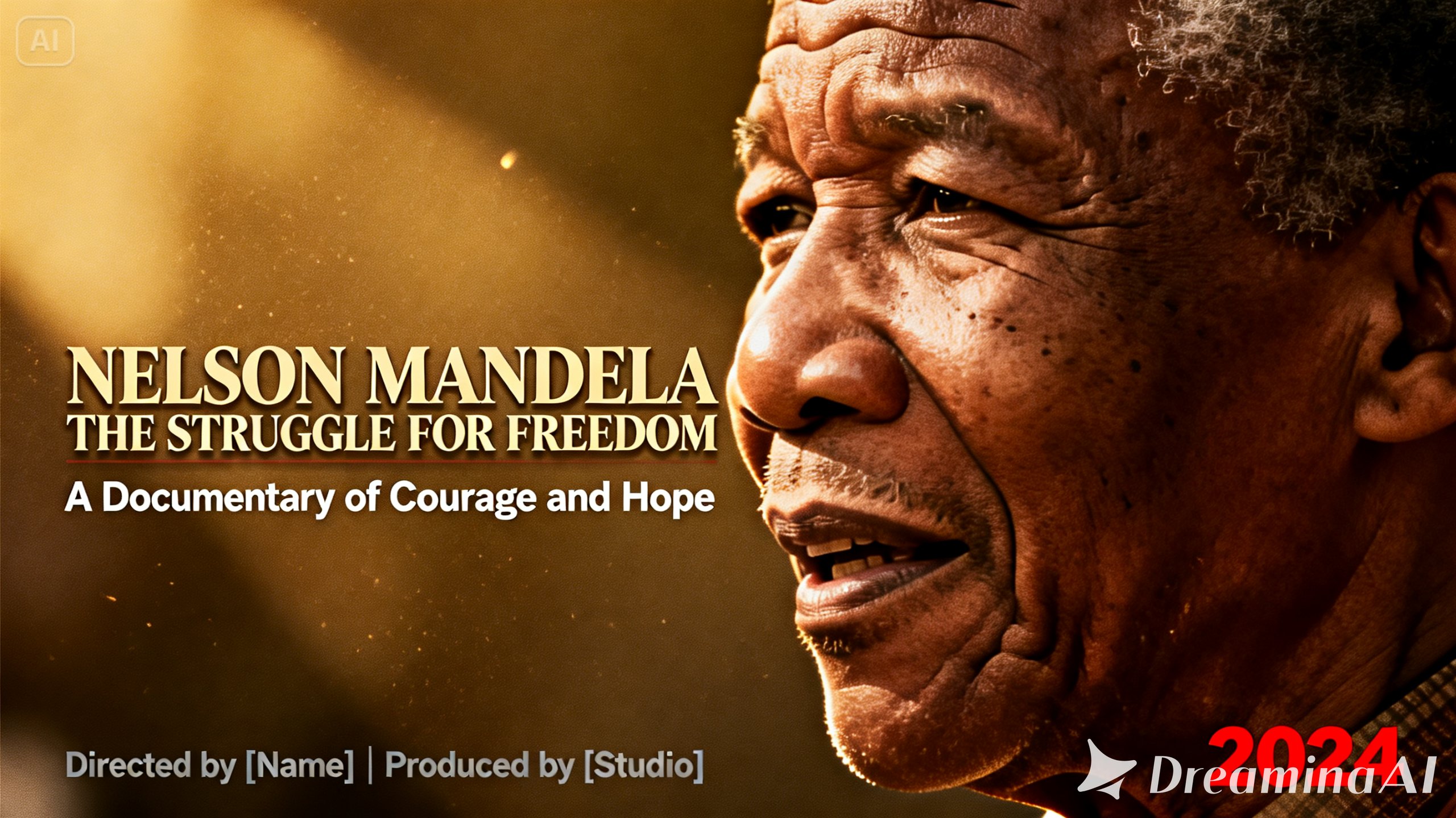 Documentary poster with a dramatic close-up of the major figure with a high level of emotional impact.