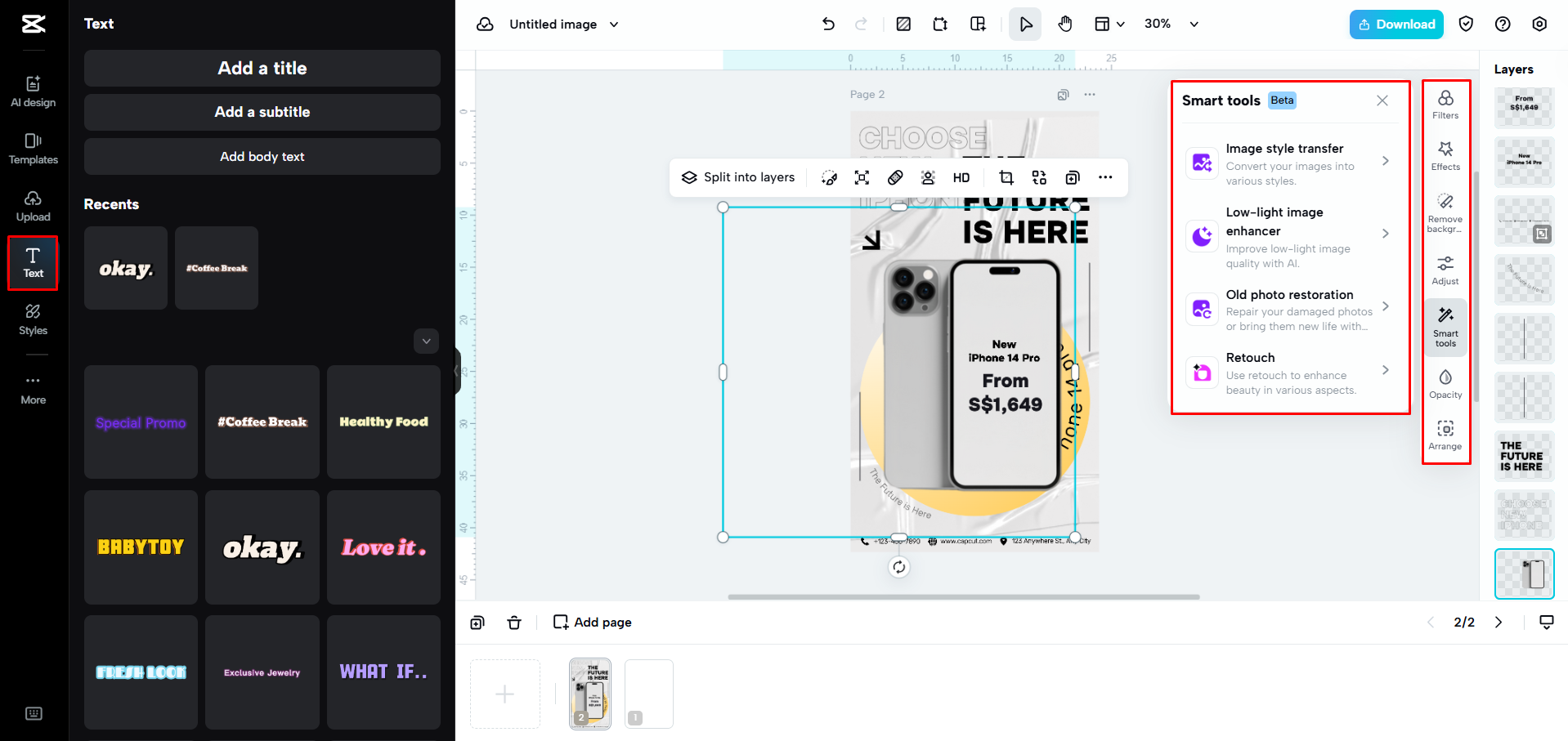 Modification du modèle d'affiche dans CapCut Web