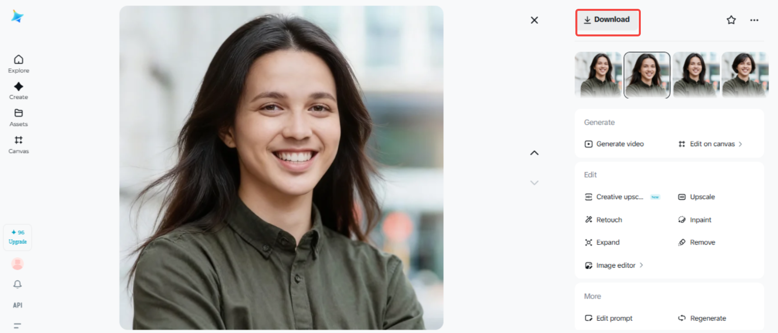 Memuat turun foto yang dijana AI dalam Dreamina