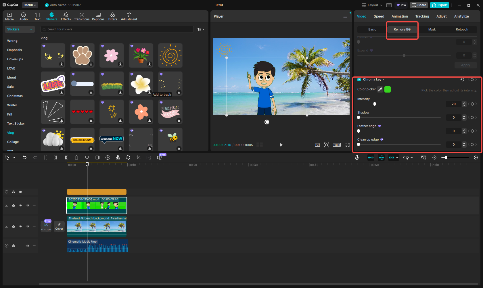 Put the character to a new background