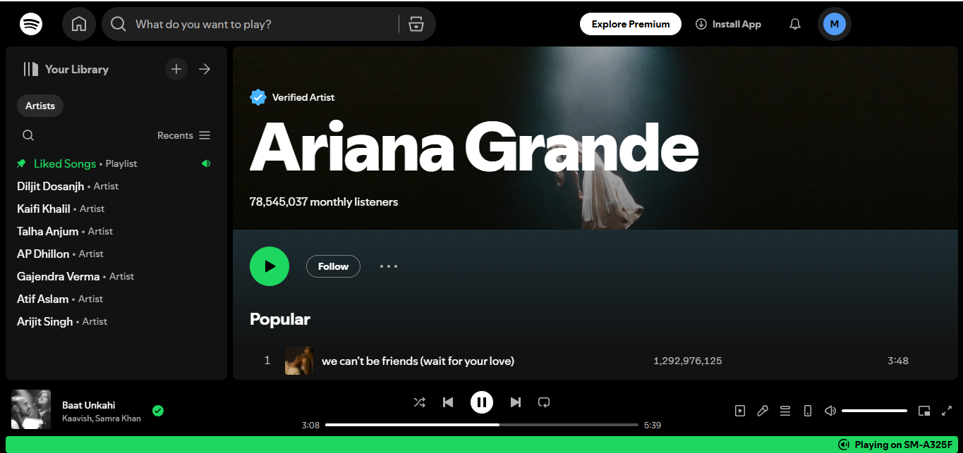 Ariana Grande - salah seorang artis terkenal sepanjang zaman di Spotify