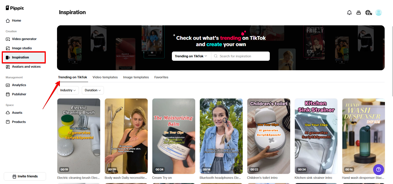 Trending TikTok templates in Pippit