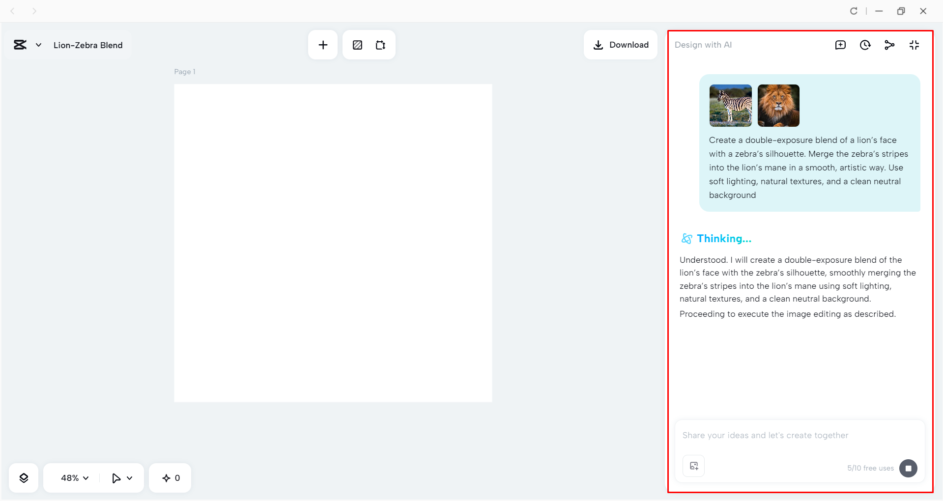 Generating an image with double exposure effect in the CapCut desktop video editor