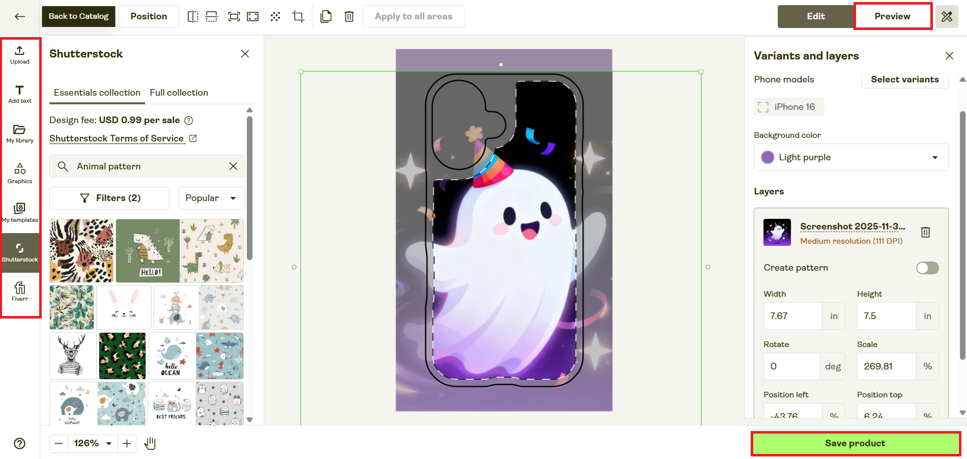 Customize your phone case in the editor
