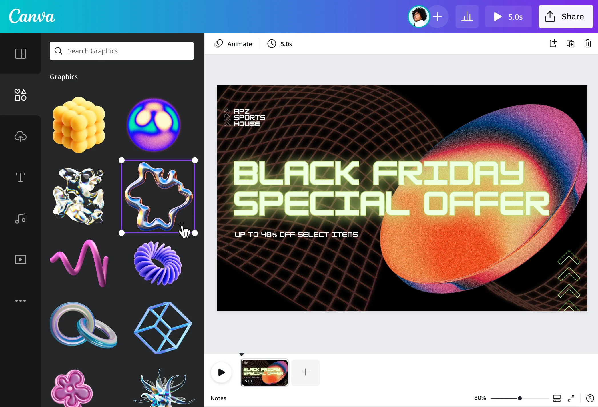 Interface of Canva - the most liked 3D intro maker