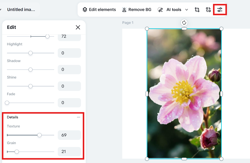 Adjust the image in CapCut Online