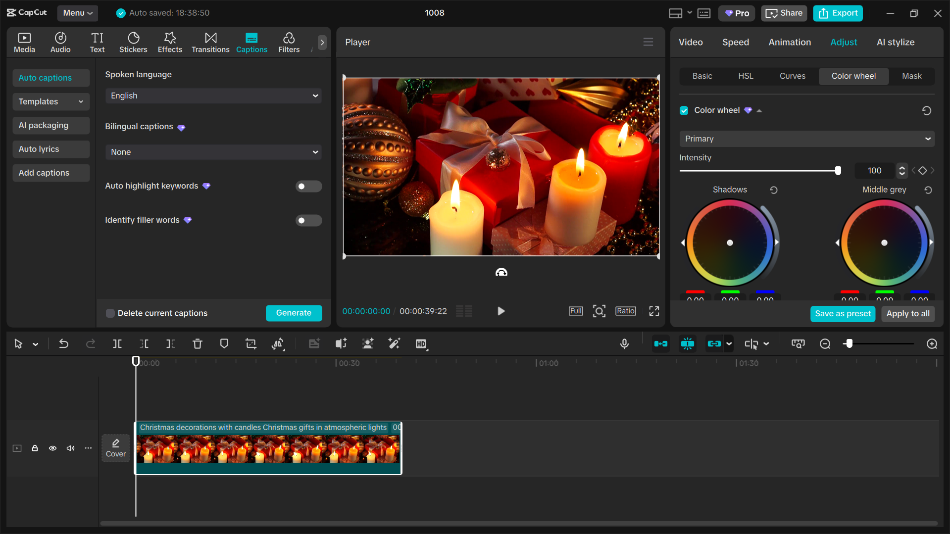 Interface of the Capcut desktop video editor
