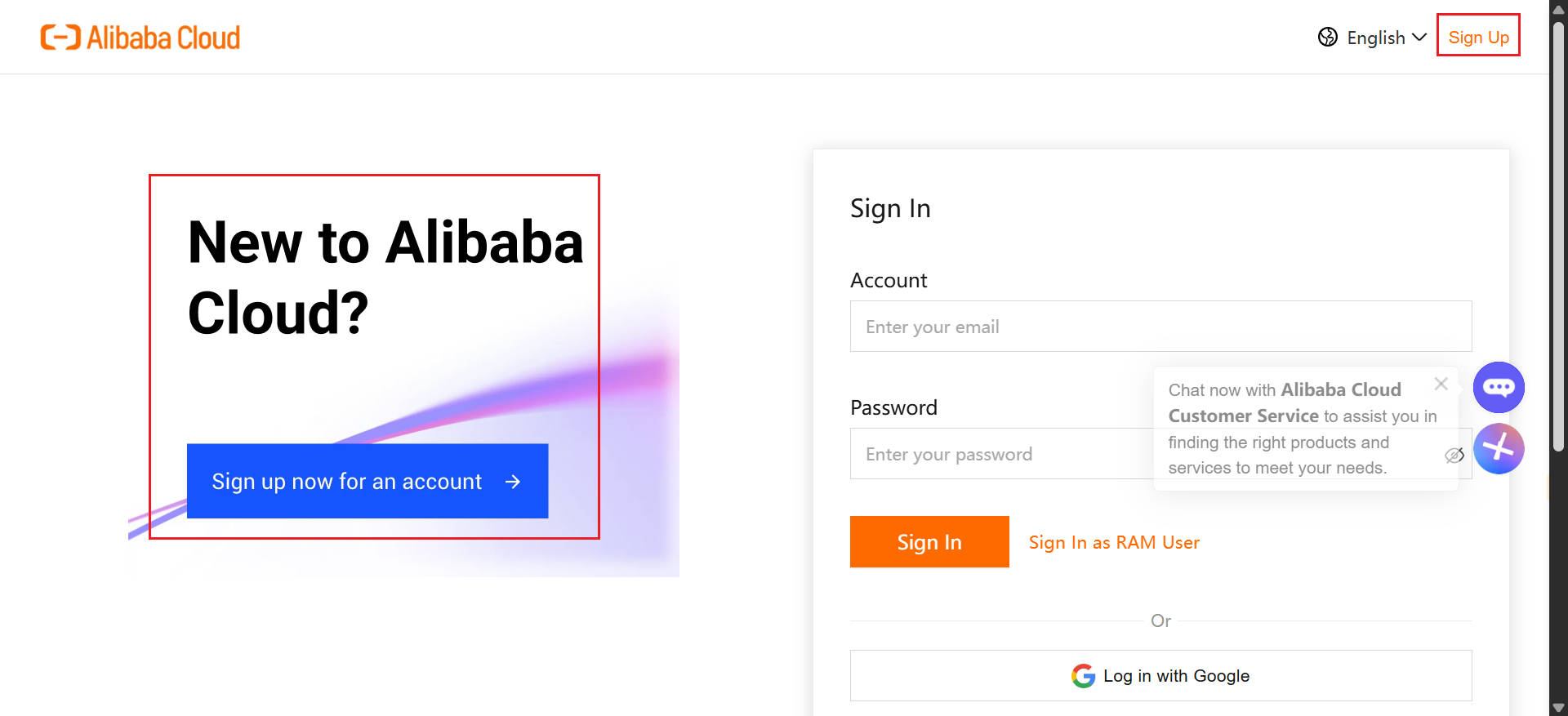Create or sign in to your Alibaba Cloud account