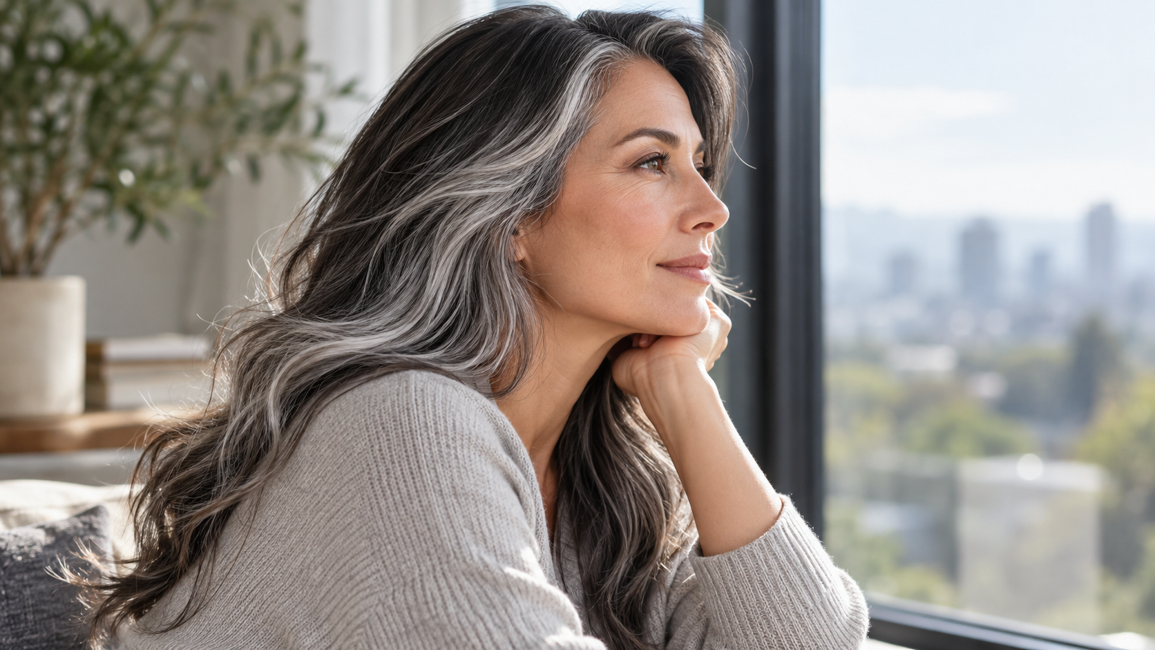 gray hair filter: An Original Adult with Charcoal-to-silver Ombre Hair
