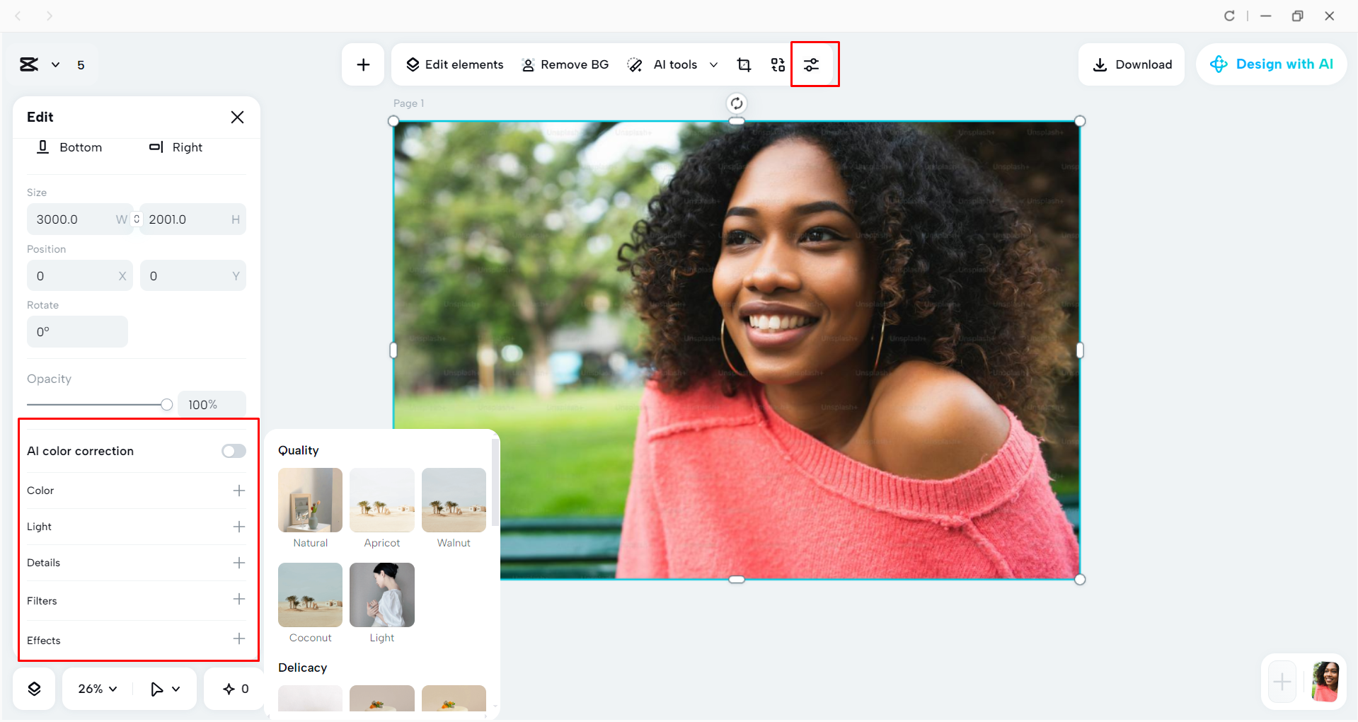 Adding filters to an image with the CapCut desktop video editor