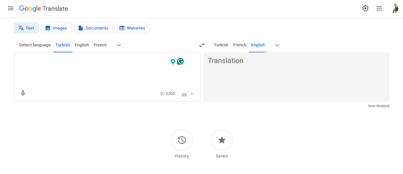 Open Google Translate and select languages
