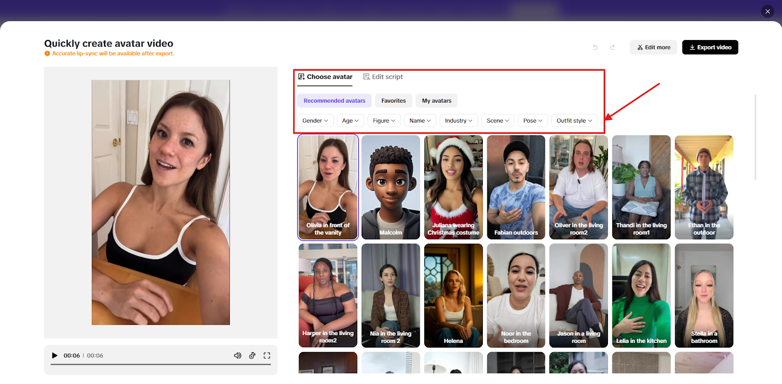 Screenshot showing all the available options to make the Avatar more tailored to your audience.