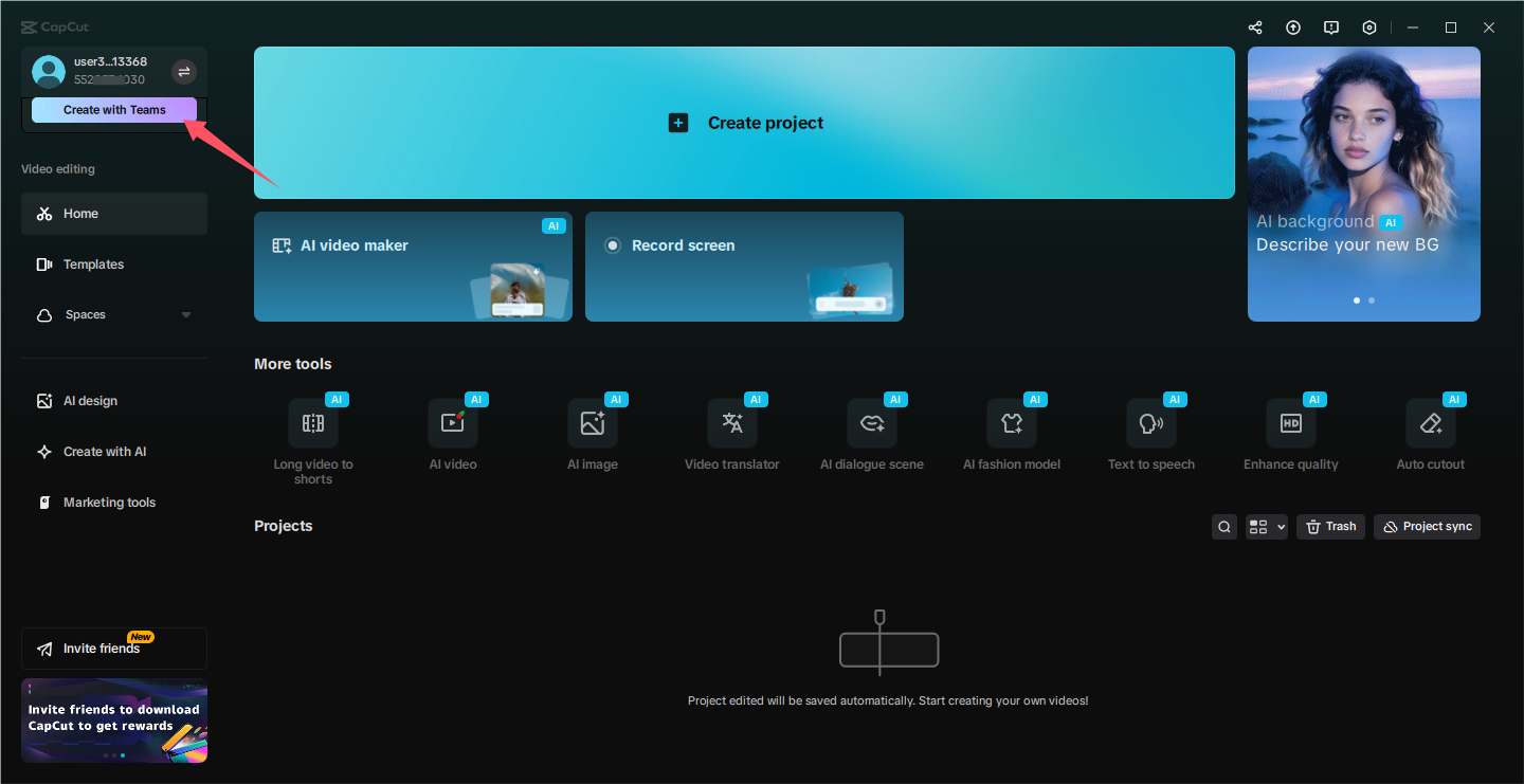Subscribe to CapCut Teams on desktop
