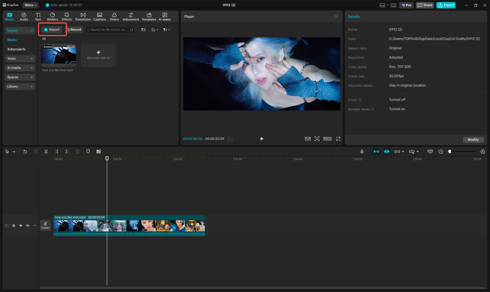 Import media to CapCut
