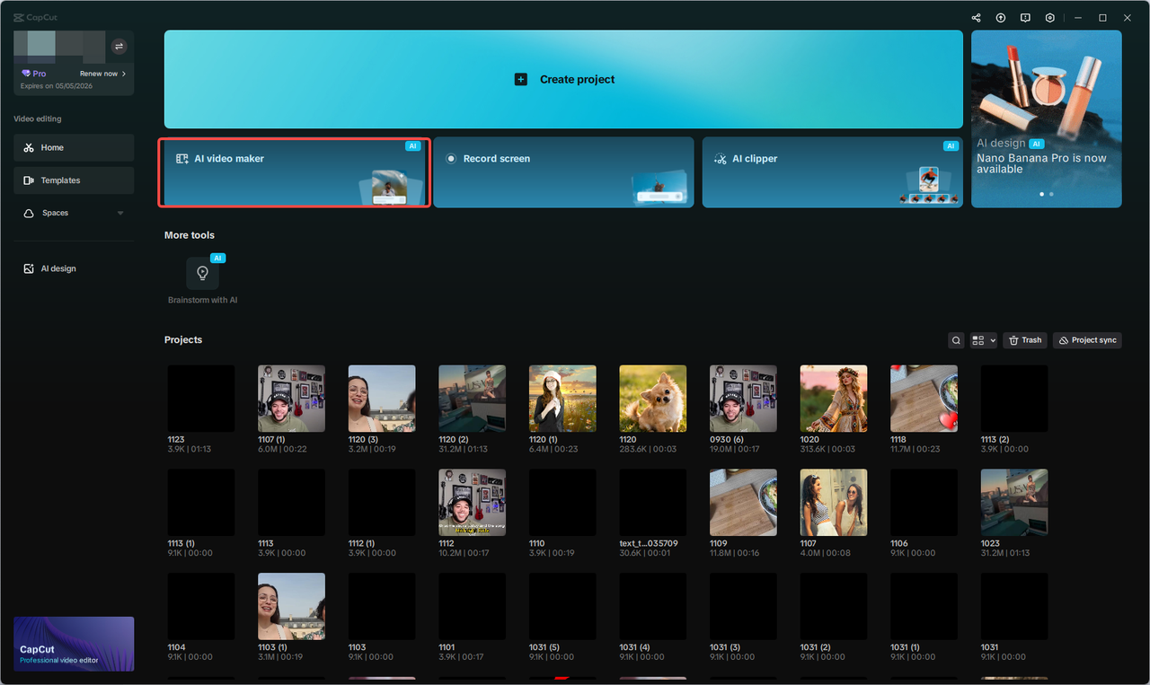 Open CapCut and explore AI video maker