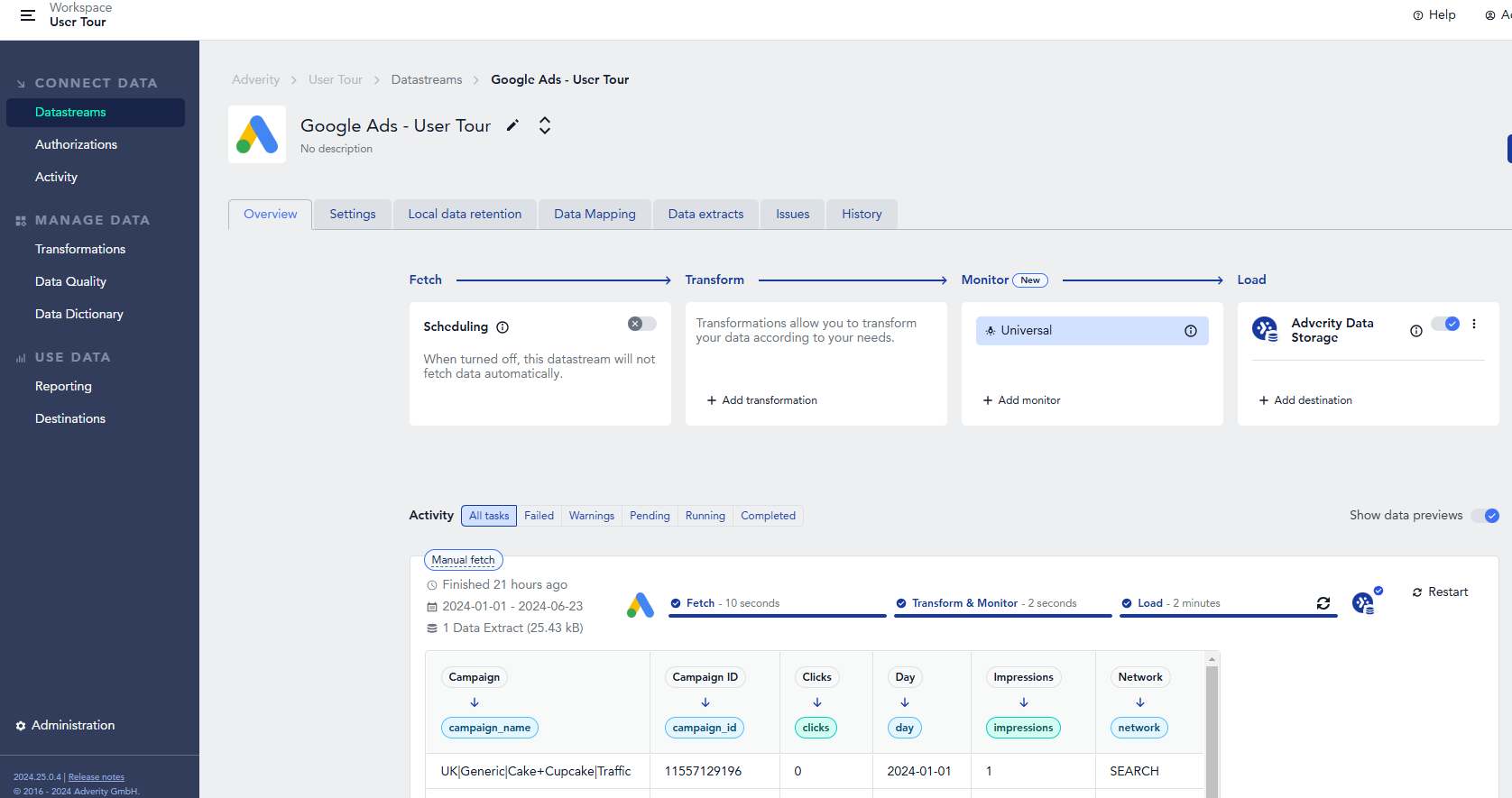 Interface do Adverity