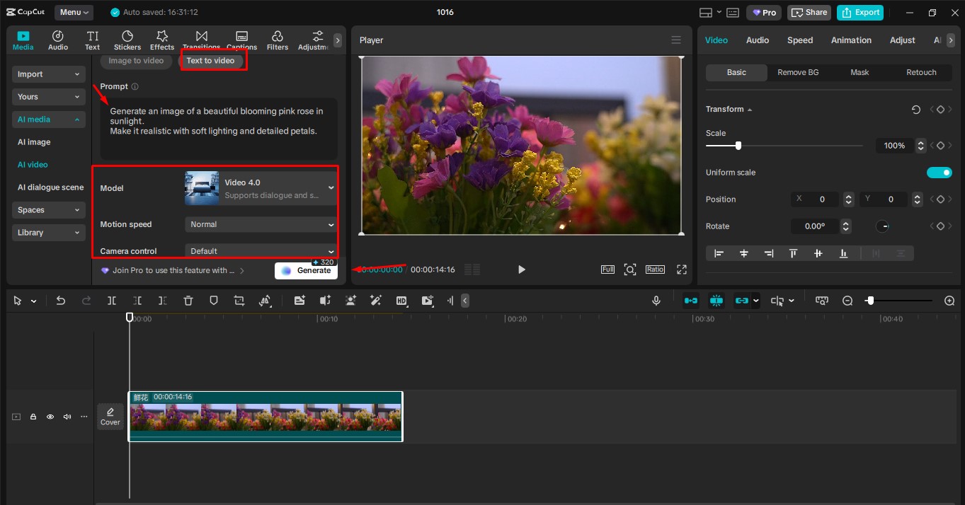 Generate your video using CapCut desktop video editor