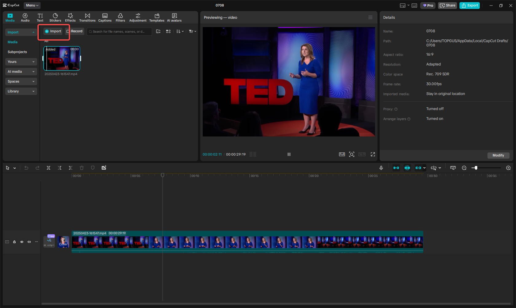 Import an English video to CapCut