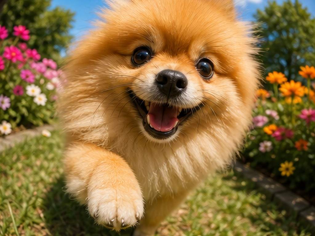 Fisheye Pet Photo AI Prompts prompt Beispiel 3 - Pomeranian Gartenlinse