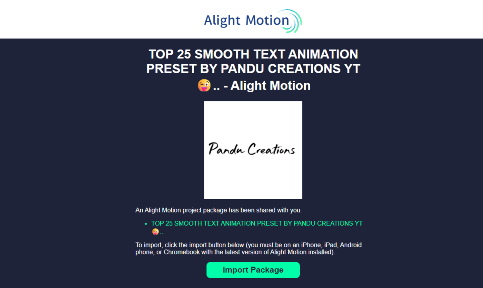 Interface of Alight Creative - the perfect site to find Alight Motion text preset