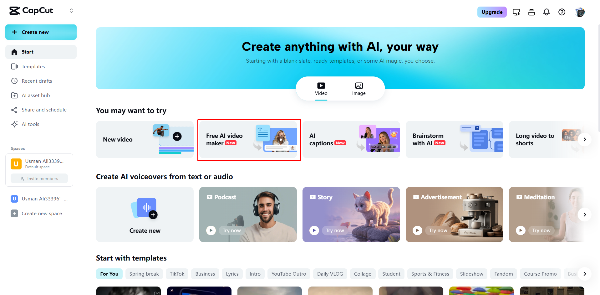 Az AI videókészítő elérése a CapCut Webben