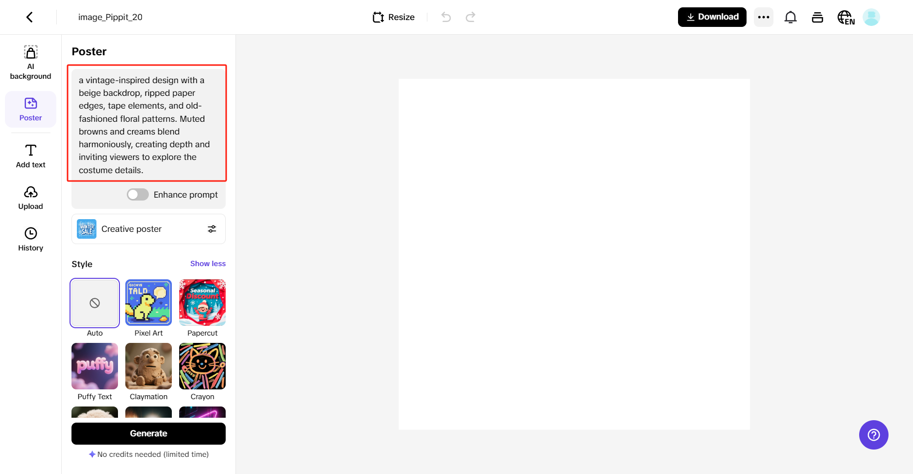 Image studio in Pippit