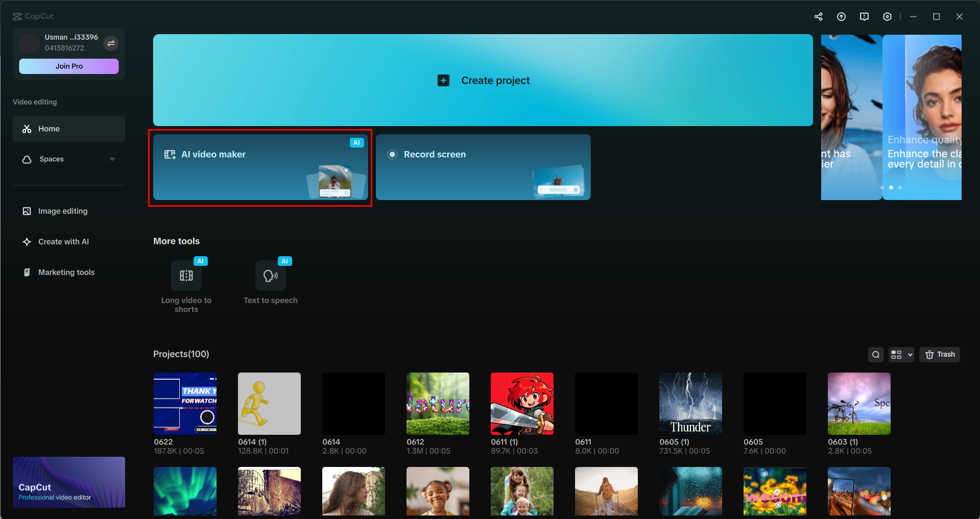 Zugriff auf den KI-Videomacher im CapCut Desktop-Video-Editor