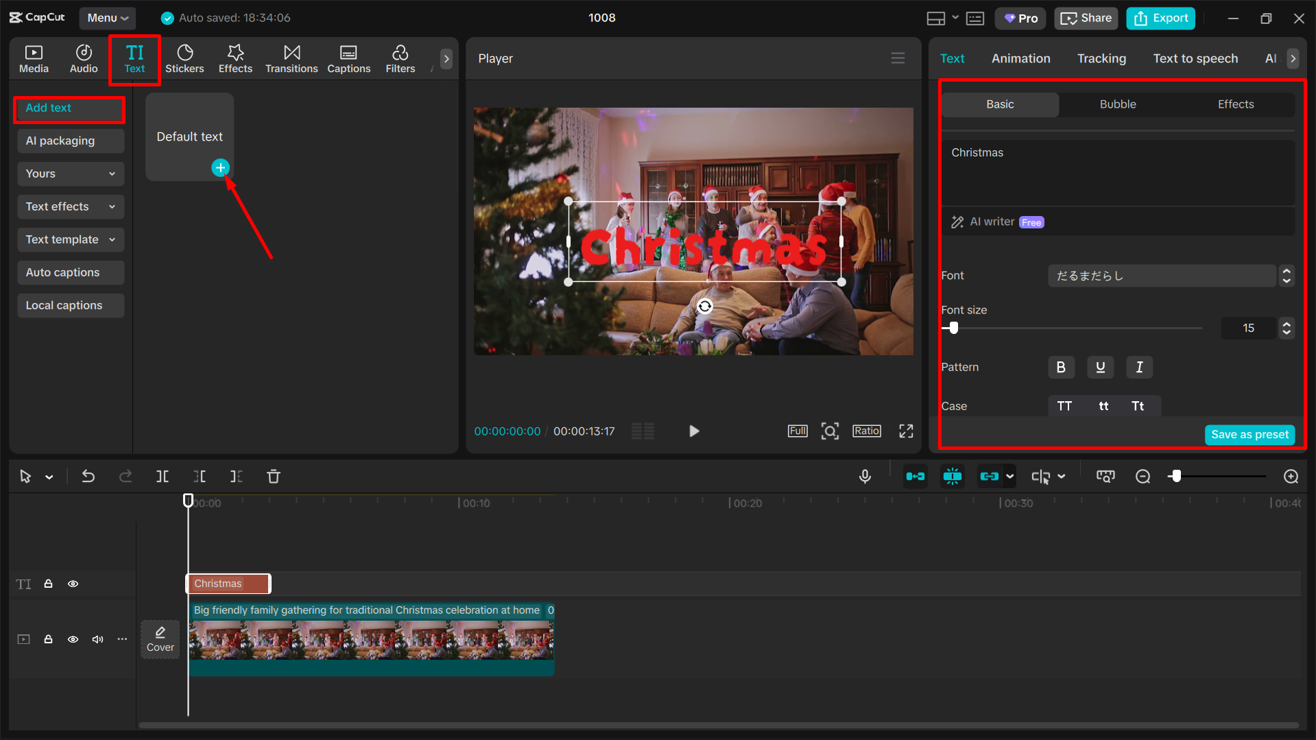 Adding text and fonts to your Christmas video using the Capcut desktop video editor
