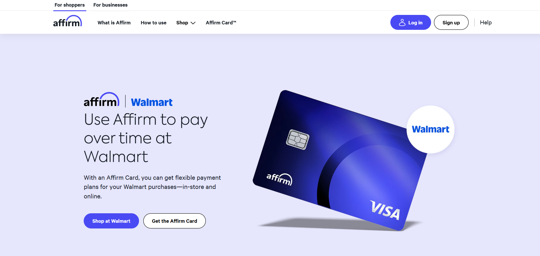 Página inicial do Walmart (via Affirm)