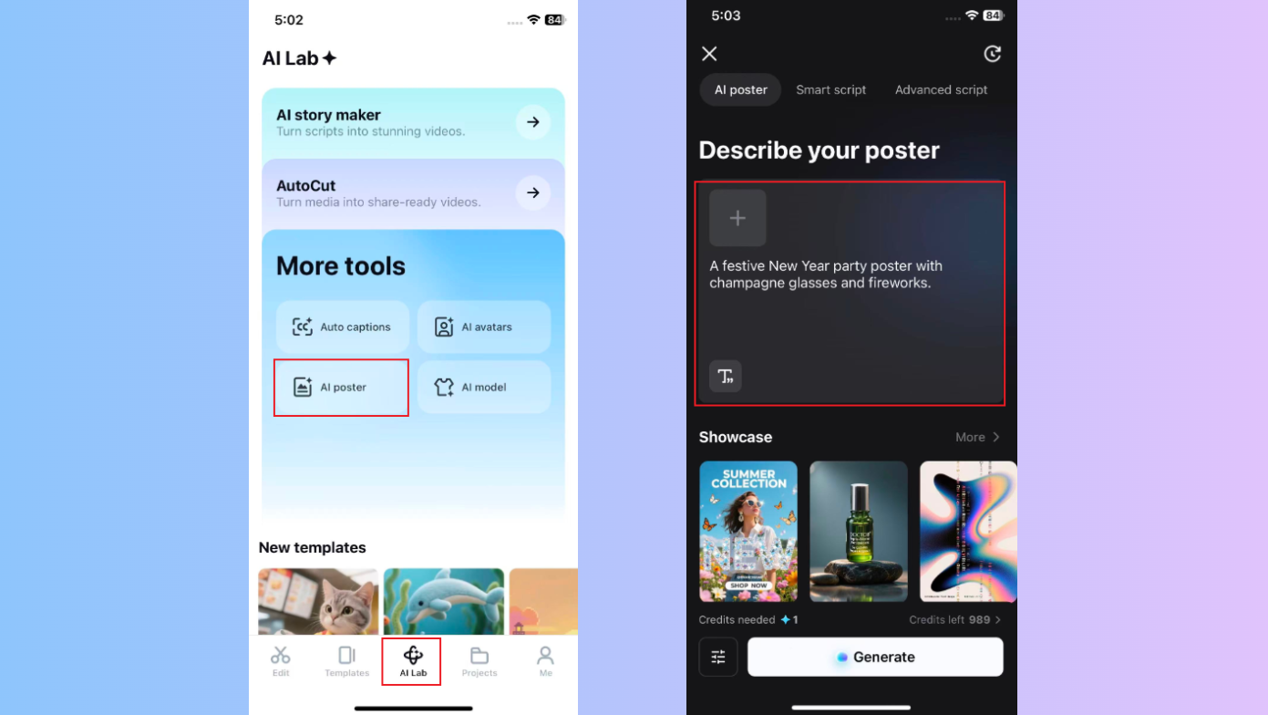 Öppna AI-affisch och ange din prompt