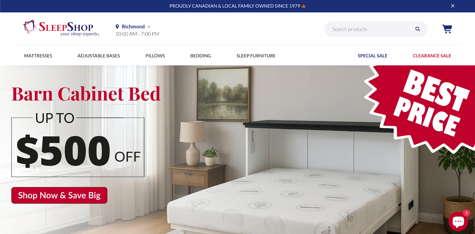 Sleep Shop’s home page