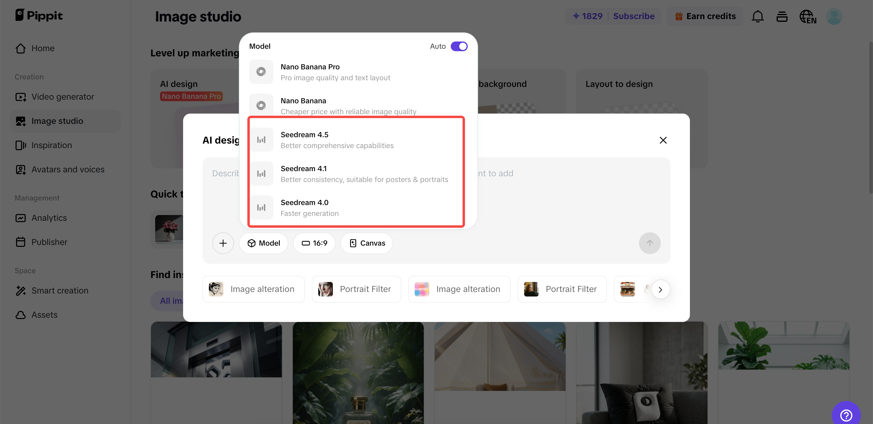 Go to the AI design feature