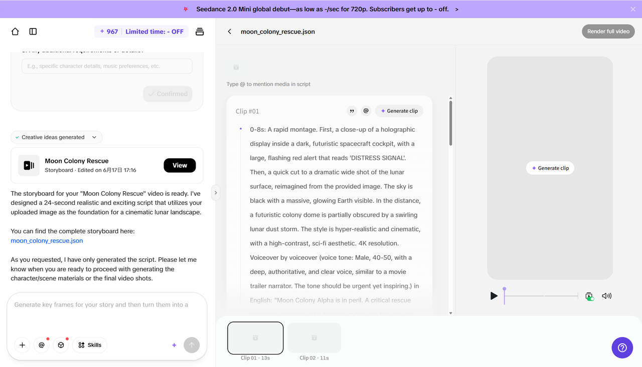 Review the generated storyboard script