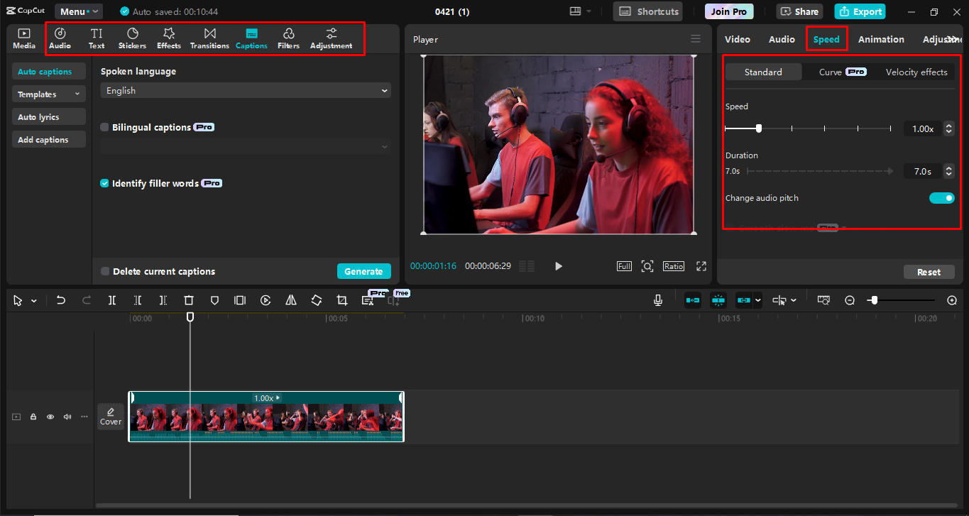 Menyesuaikan rakaman dalam editor video desktop CapCut