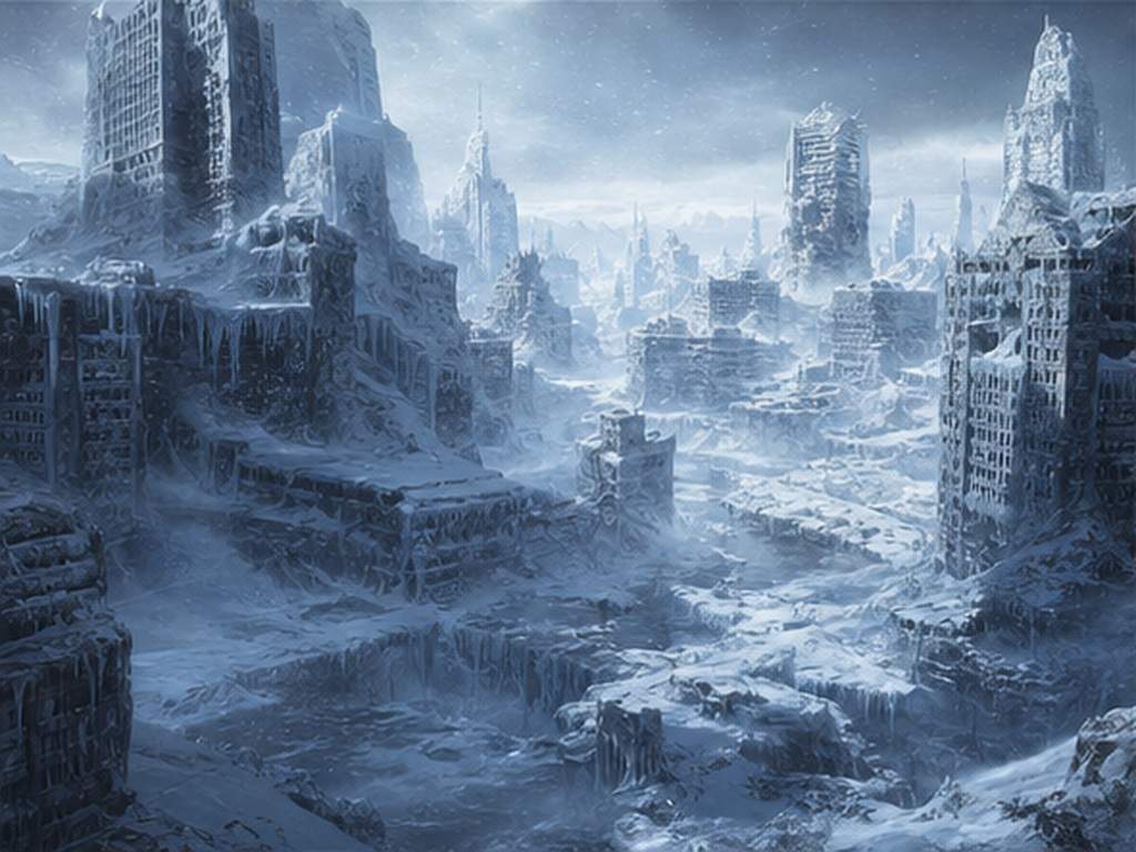 Zerstörte Stadt AI Prompts prompt Beispiel 4 - Gefrorene verlassene Stadt